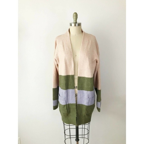 Pastel Striped Stitch Fix Cardigan, Striped Cozy Knit Open Front Sweater NWT - Picture 2 of 5